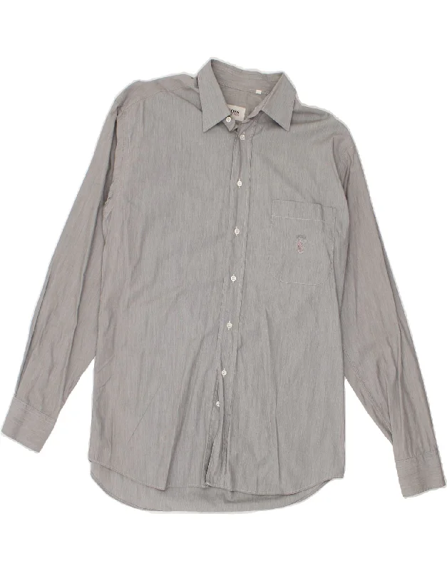 HUGO BOSS Mens Shirt UK 38 Medium Grey Iron Safe Non-Iron Wrinkle Free