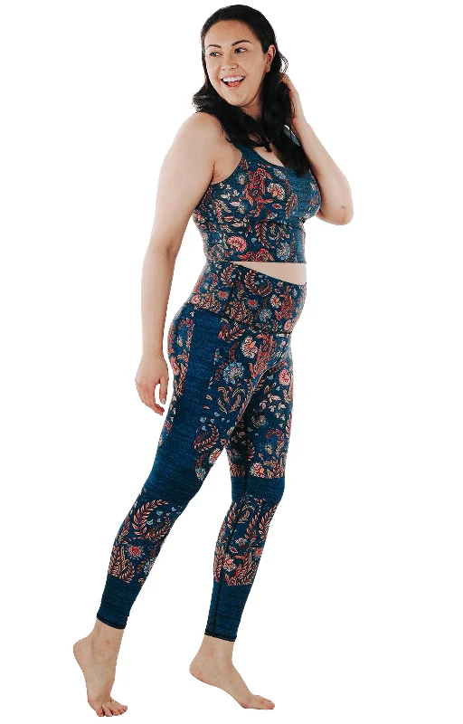 Festival Denim Printed Yoga Leggings by Yoga Democracy Trendy Leather-Look Workout Leggings