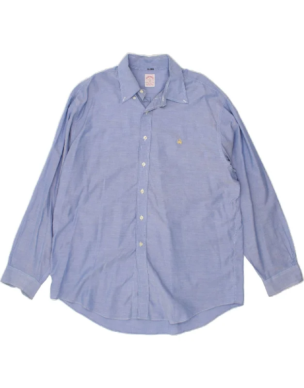 BROOKS BROTHERS Mens NON - IRON Shirt XL Blue Cotton Mesh Canvas Denim