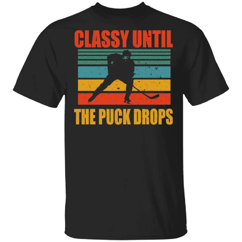 Vintage Retro Classy Until The Puck Drops Cool Skier Shirt Matching Ski Lover Fans Skier Gifts T-Shirt Elasticated Padded Insulated