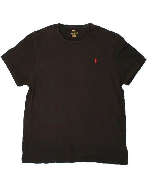 POLO RALPH LAUREN Mens Custom Slim Fit T-Shirt Top 2XL Black Cotton Notch Collar Peter Pan Collar Cowl Neck