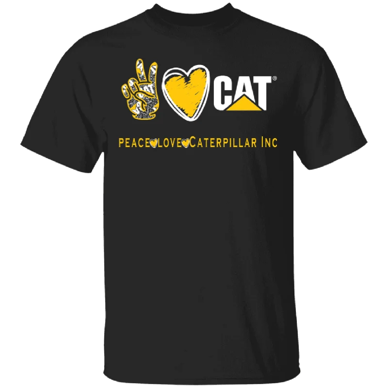 Peace Love Caterpillar Inc. Logo Matching Caterpillar Inc.Construction Shirt Matching Men Women Gifts T-Shirt Notch Collar Peter Pan Collar Cowl Neck