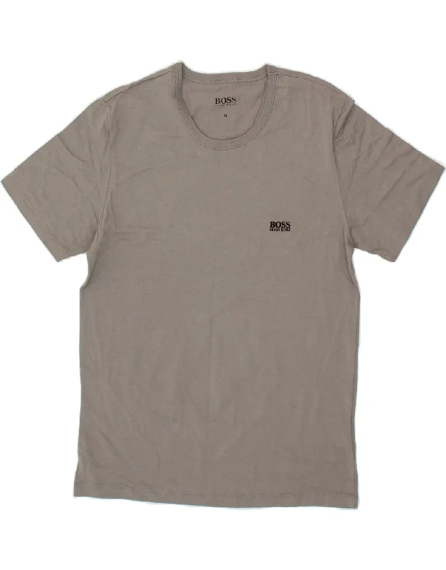 HUGO BOSS Mens T-Shirt Top Medium Grey Cotton Beaded Sequined Faux Fur