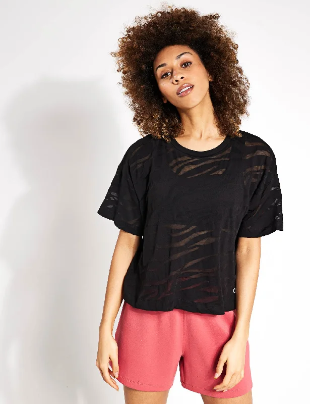 Lightweight Scoop Neck Relaxed T-Shirt - Black Cashmere Blend Cotton Blend Poly Blend
