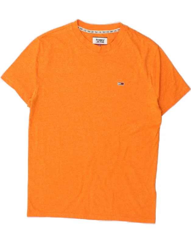 TOMMY HILFIGER Womens Loose Fit T-Shirt Top UK 6 XS Orange Cotton Thin T-Shirt Open Front Quick Dry
