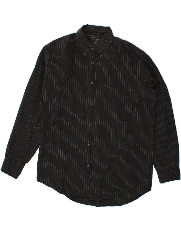 MARLBORO CLASSICS Mens Shirt XL Black Pinstripe Cotton Notch Collar Peter Pan Collar Cowl Neck