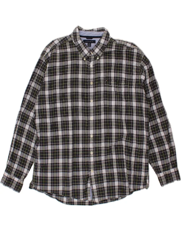 TOMMY HILFIGER Mens Shirt 2XL Green Check Handmade Hand-knitted Hand-woven