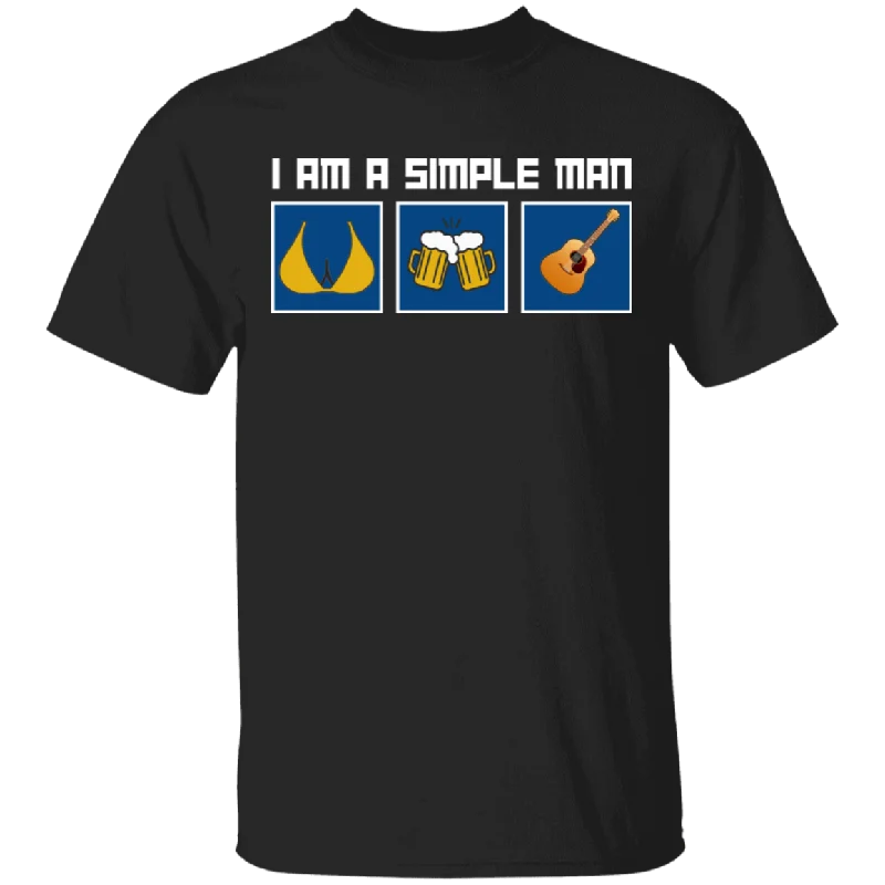 I Am A Simple Man Funny Breasts Beer Guitar Shirt Matching Guitar Player Lover Fans Guitarist Drinker Men Gifts T-Shirt Graphic T-Shirt Round Neck Polyester