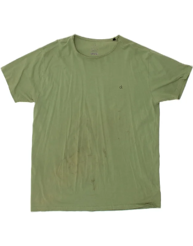 CALVIN KLEIN Mens T-Shirt Top 4XL Green Welt Pockets Slit Pockets