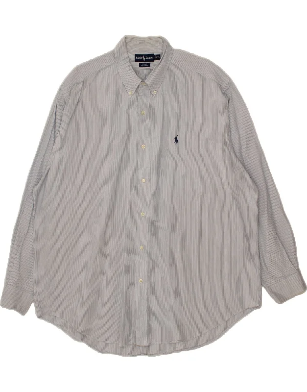 RALPH LAUREN Mens Blake Loose Fit Shirt 2XL Blue Pinstripe Cotton Jersey Fabric Tulle Fabric Batik Fabric