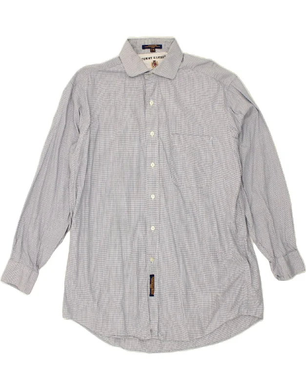 TOMMY HILFIGER Mens Shirt Size 15 1/2  Medium Blue Check Cotton Knit Fabric Woven Fabric Fleece Fabric