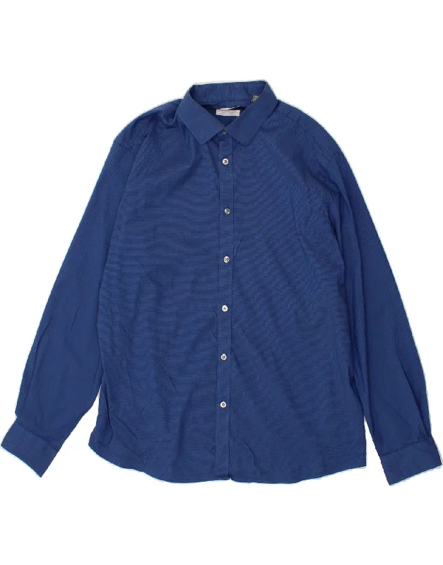 MICHAEL KORS Mens Slim Fit Shirt Size 17 1/2 XL Blue Graphic Embroidered Appliqued