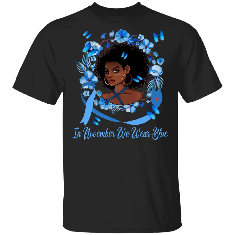 Diabetes Awareness Shirt In November We Wear Blue Cool Black Women African American Diabetes Awareness Gifts T-Shirt Sequined Glittery Shiny