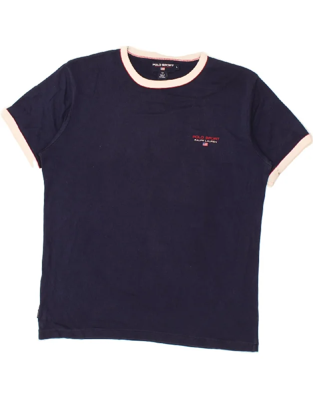 POLO RALPH LAUREN Mens T-Shirt Top Large Navy Blue Cotton Cashmere Blend Cotton Blend Poly Blend