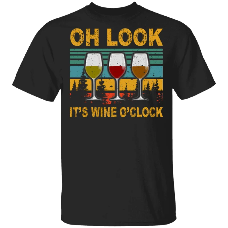 Vintage Retro Oh Look It's Wine O'clock Cool Three Glasses Of Wine Shirt Matching Wine Lover Drinker Drunker Gifts T-Shirt Hooded Caped Shawl Collar