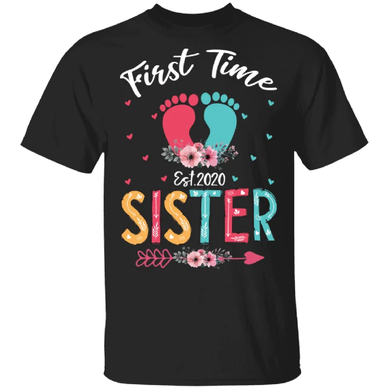 Womens First Time Sister Expecting Sister Baby Pregnancy Announcement T-Shirt Notch Collar Peter Pan Collar Cowl Neck