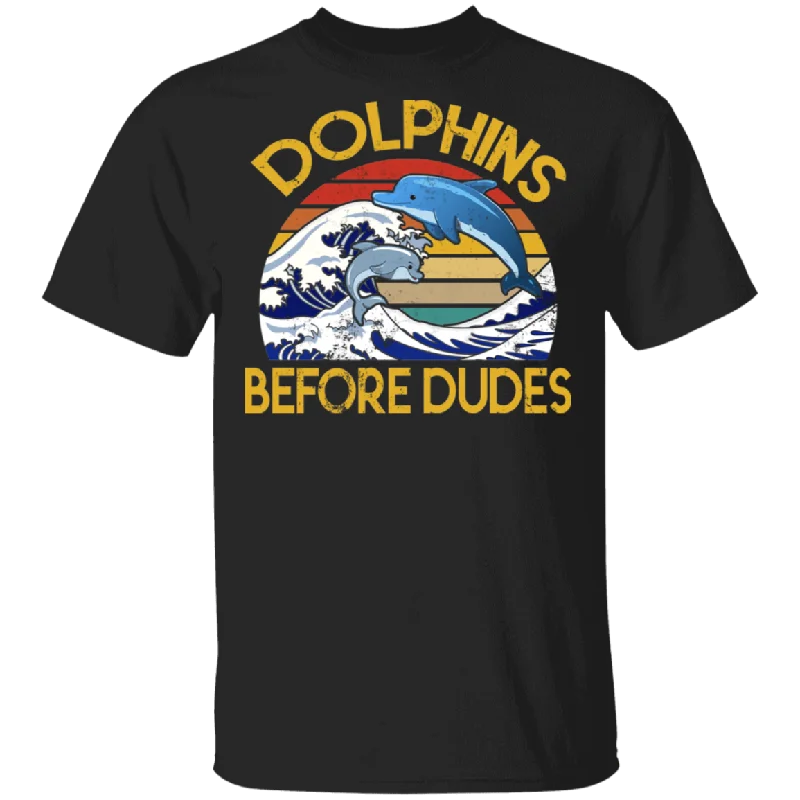 Vintage Retro Dolphins Before Dudes Dabbing Dolphins Shirt Matching Dolphin Fans Lover Gifts T-Shirt Basic T-Shirt Crew Neck Short Sleeve