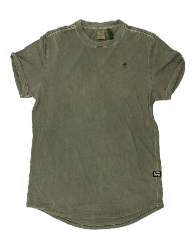 G-STAR Mens T-Shirt Top Medium Khaki Cotton Sequined Glittery Shiny