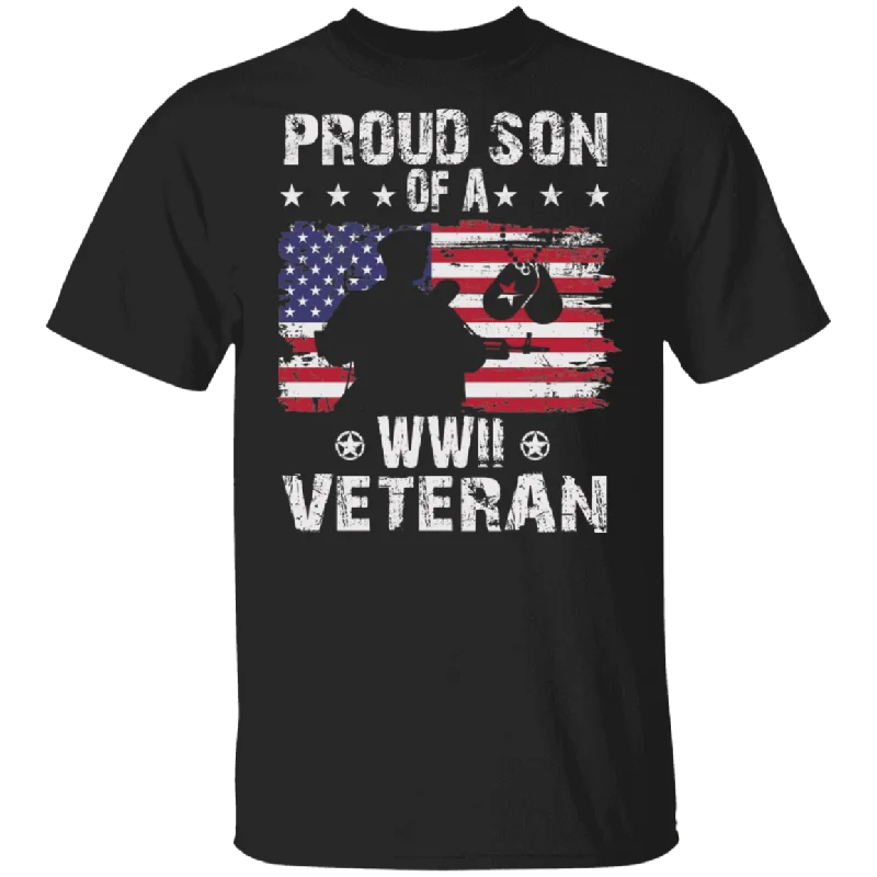 Proud Son Of A WWII Veteran American Flag Veteran Shirt Matching US WWII Soldier Veteran Army Gifts T-Shirt Faux Fur Fabric Real Fur Fabric Shearling Fabric
