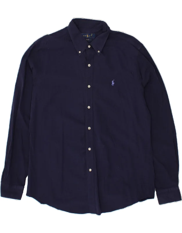 RALPH LAUREN Mens Slim Fit Shirt XL Navy Blue Cotton Print Jacquard Patchwork