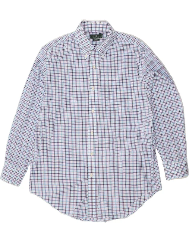 RALPH LAUREN Mens Classic Fit Shirt  Size 16 1/2 Large Blue Check Cotton Modern Contemporary Chic