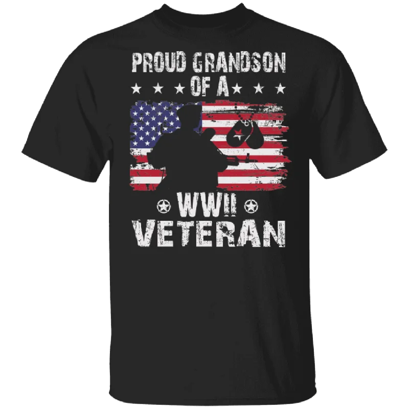 Proud Grandson Of A WWII Veteran American Flag Veteran Shirt Matching US WWII Soldier Veteran Army Gifts T-Shirt Jersey Fabric Tulle Fabric Batik Fabric