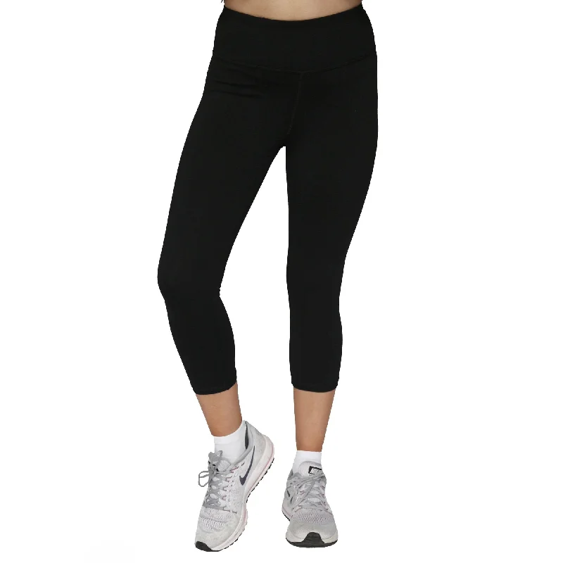 Womens 3/4 Active Legging  - Black Comfortable Athletic Tights