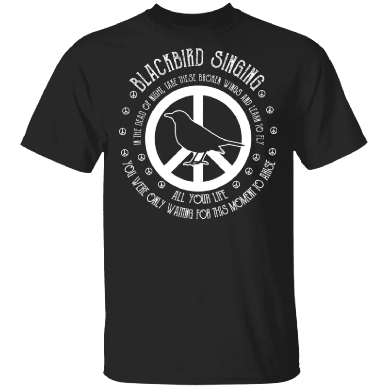 Blackbird Singing In The Dead Of Night Peace Sign Cute Bird Shirt Matching Bird Music Lover Gifts T-Shirt Oversized T-Shirt Spandex breathable