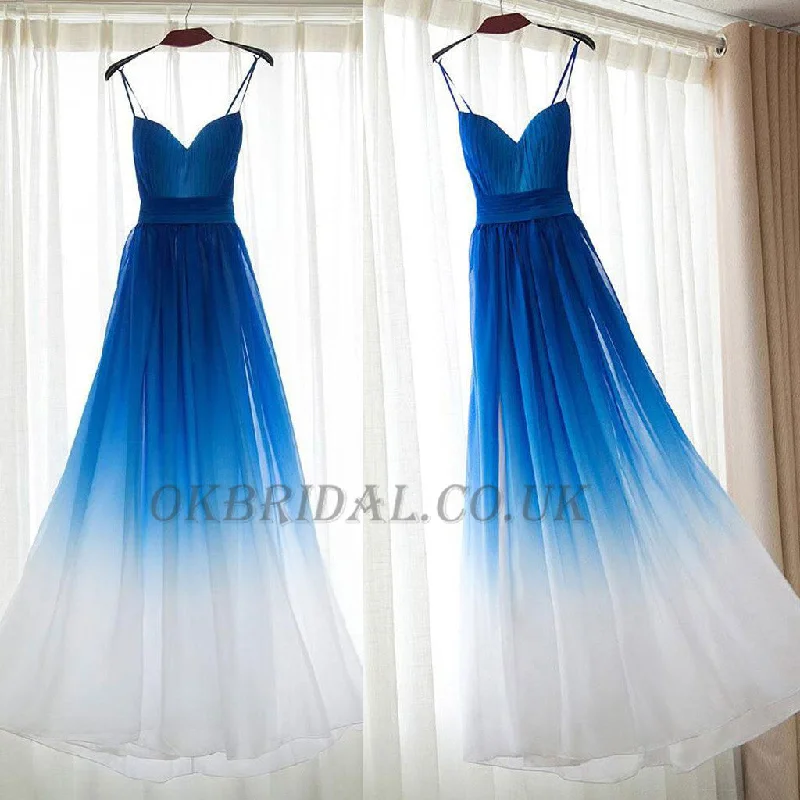 Spaghetti Straps Prom Dress, Gradient Prom Dress, Chiffon Prom Dress, Unique Prom Dress, Floor-Length Party Dresses, KX82 Tunics Bestseller popular