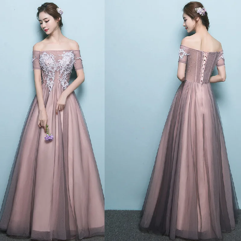 Long Prom Dresses, Tulle Prom Dresses, Off-Shoulder Party Dresses, Applique Evening Dresses, A-Line Prom Dress, Beading Prom Dress, Gorgeous Prom Dress, LB0613 Lace Sexy Club
