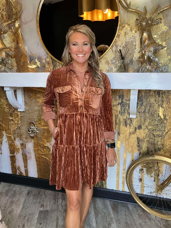 Copper Texture Collared Button Down Dress
