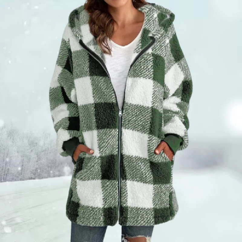 Ellie® | Thick plaid jacket with hood Nylon Fabric Polyester Fabric Spandex Fabric