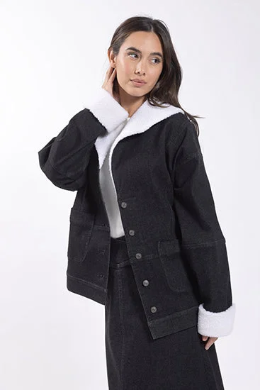 Monn Denim Sherpa Jacket Tailored Jacket Straight Jacket A-Line Jacket