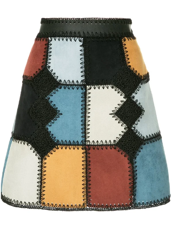 patchwork mini a-line skirt silk skirt smooth