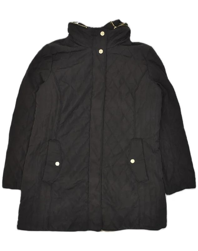 MICHAEL KORS Womens Hooded Quilted Jacket US 10 Large Black Cotton Satin Jacket Silk Jacket Chiffon Jacket
