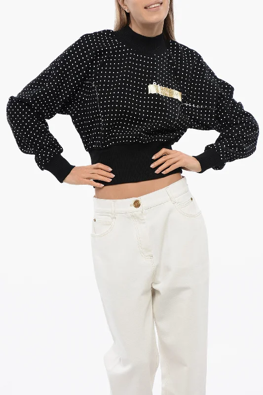 Balmain Brushed Cotton Sweatshirt with Doka Pot Pattern S Standard size Hoodie with Metallic Shiny Futuristic