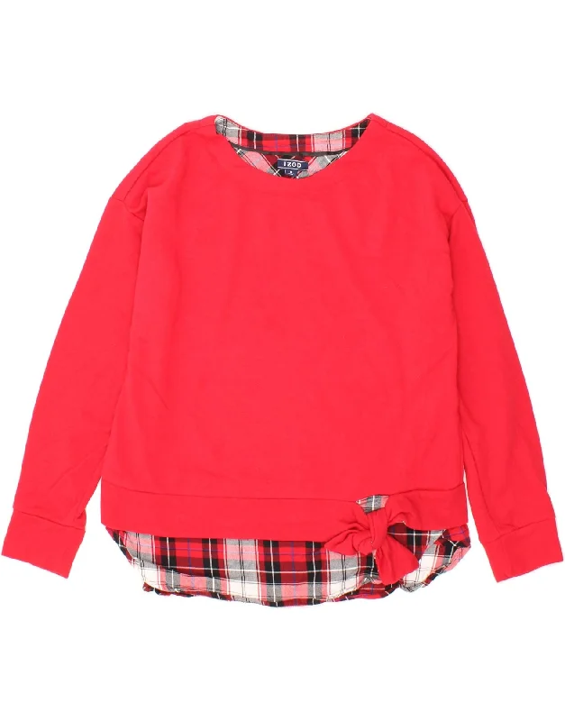 IZOD Womens Sweatshirt Jumper UK 14 Medium Red Cotton Hoodie with V-Neck Classic Versatile