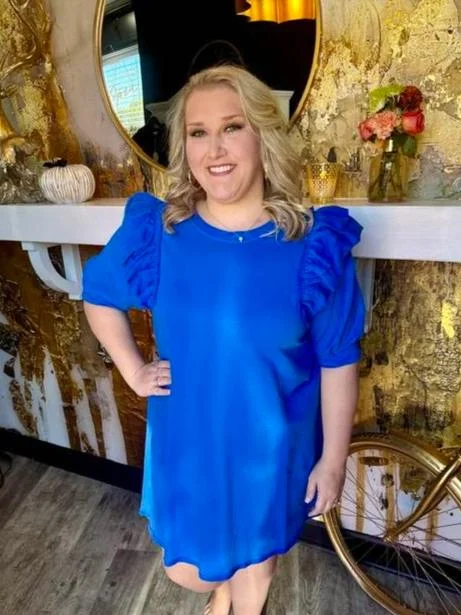 Blue Round Neck French Terry Dress