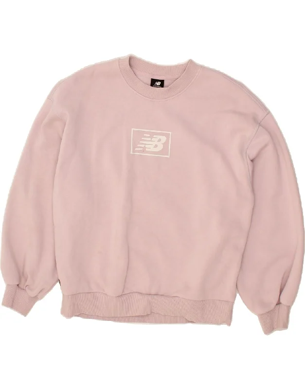 NEW BALANCE Womens Oversized Sweatshirt Jumper UK 10 Small Pink Hoodie with Half-Zip Sporty Casual
