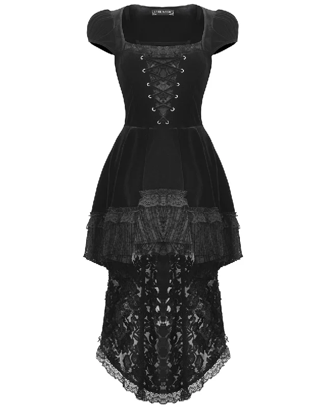 Dark In Love Gothic Velvet & Lace Train Cutaway Party Dress Chiffon Maxi Beach