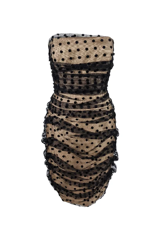 Vintage Preowned Ruched Flocked Tulle Strapless Party Dress, 2000s Shift Classic Vintage