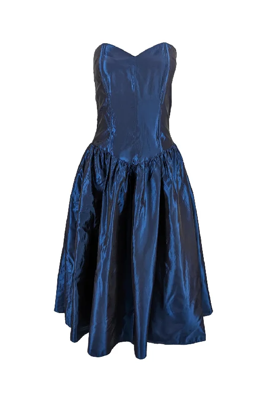 Kriss Vintage Iridescent Blue Taffeta Party Dress, 1980s Sequined Elegant Party