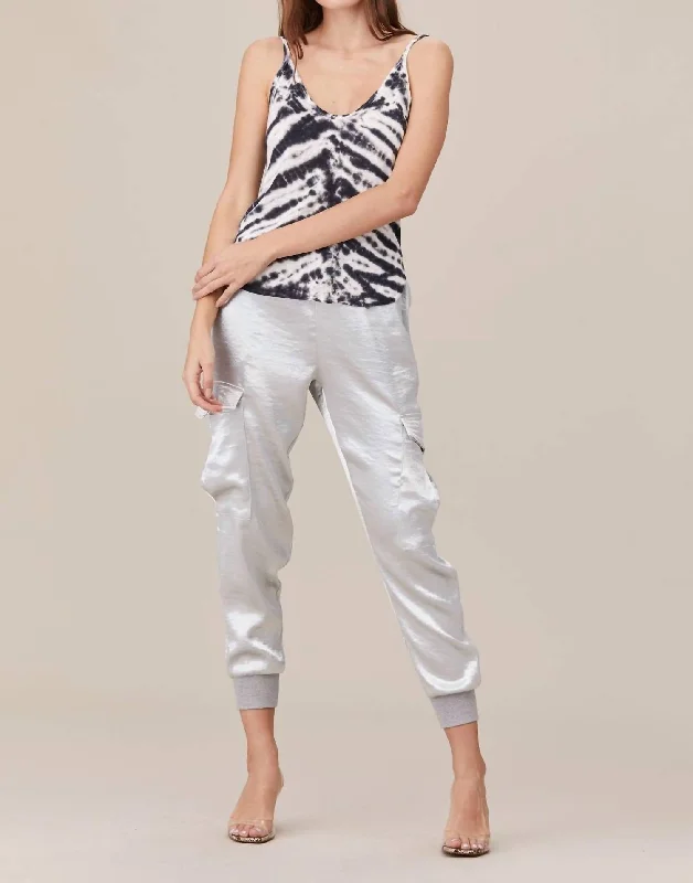 Shine Cargo Pant In Silver Casual Wide Pants