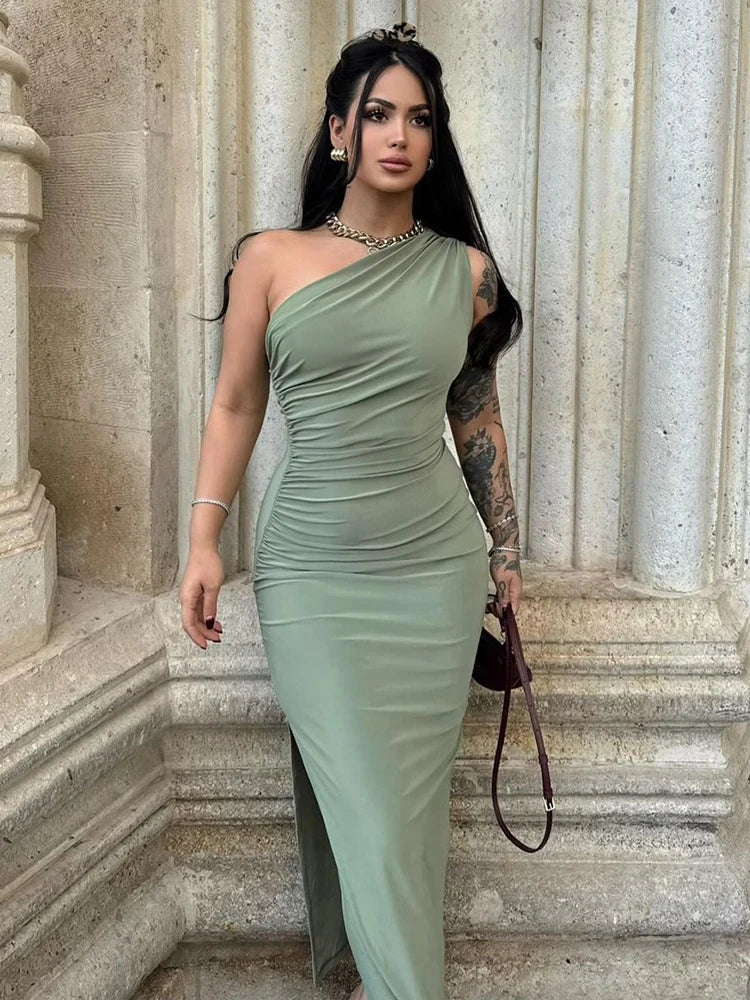 Wjczt Summer Maxi Dress Women Sexy Split Fashion Sleeveless Backless Slim Dress Female Casual Streetwear Club Elegant Party Dresses High-Low Hemline Casual