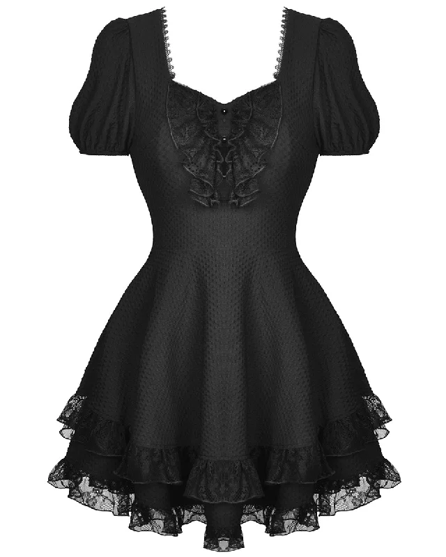 Dark In Love Gothic Lace Ruffle Party Dress Tunics Sophisticated sleek