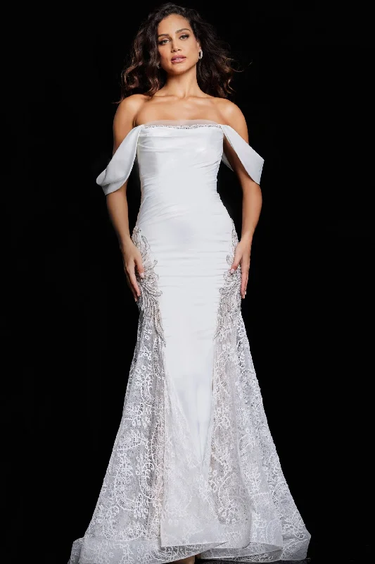 Jovani -38501 Off Shoulder Embellished Mermaid Dress Tunics Solid Classic
