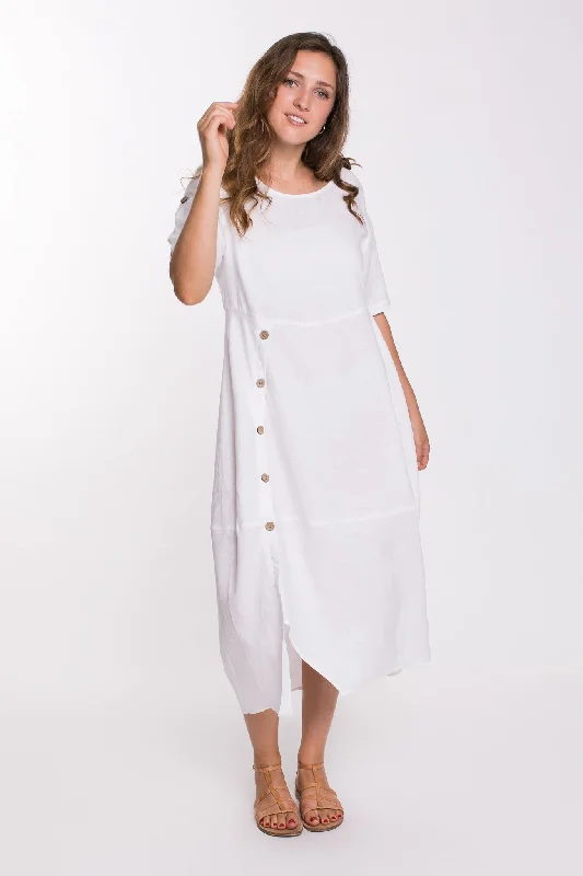 GA44 Buttoned Panel Dress in White