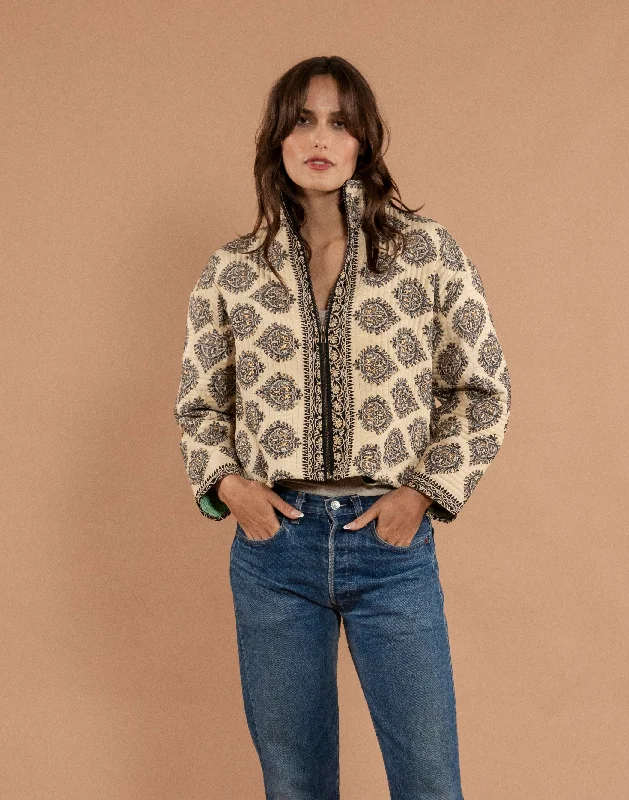 Sahara Quilted Jacket A-Line Jacket Boat Neck Shawl Collar