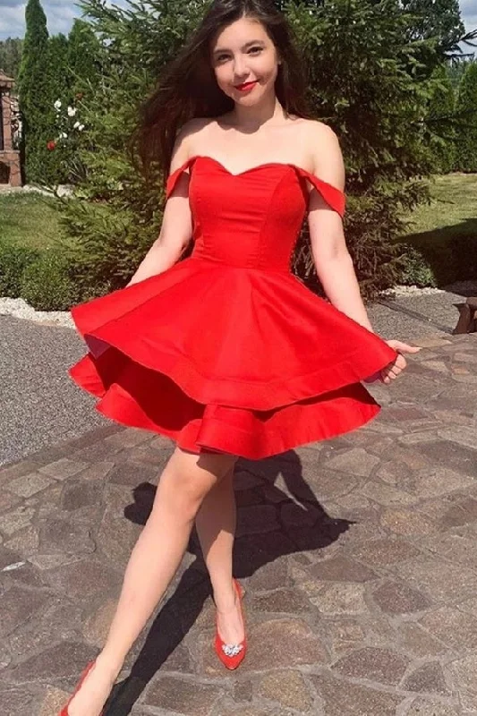 Cute Red Off The Shoulder Short Homecoming Dresseses For Teens Party Dresses Mermaid Tail Wedding