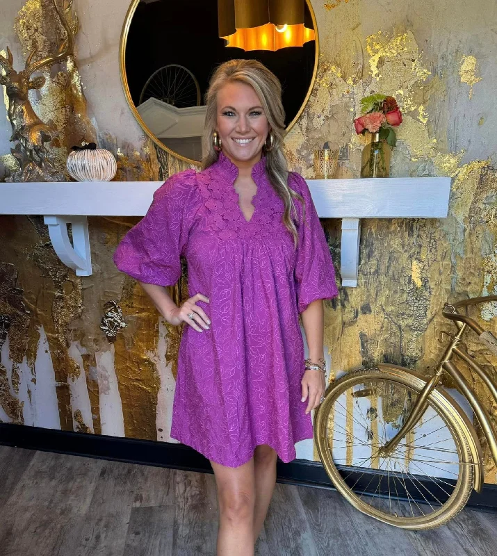 Magenta Floral Lace Contrast Dress